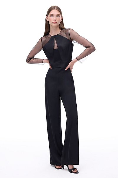 Perspective Arians Regular Fit Standard Length Plug Sleeve Crew Neck Black Jumpsuit