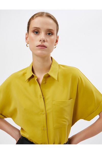 Koton Short Sleeve Shirt Pocket Buttoned Modal Blend Classic Collar