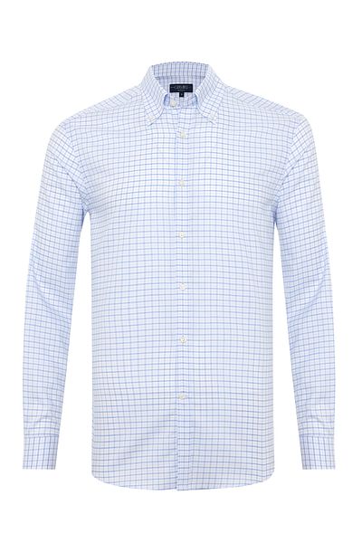 Germirli White Square Print Albini Relax Formula Tailor Fit Pure Cotton Exclusive Shirt
