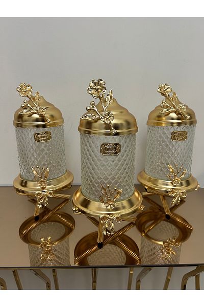 vanilya accessory Gold Color Crystal Glass Jar Set