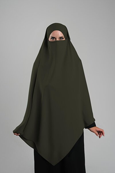 HÜRREM BONE Χακί Πρακτικό έτοιμο μαντήλι Hijab με κρεπ κορδόνια σουφλέ Hijab 2313_09