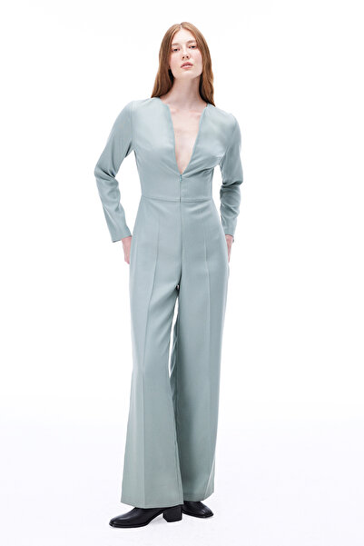 Perspective Morla Regular Fit Long Sleeve Round Neck Mint Jumpsuit