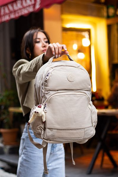 Sanmorris Unisex Αδιάβροχο υφασμάτινο Σχολικό σακίδιο πλάτης 3 θέσεων κρέμας με θήκη φορητού υπολογιστή