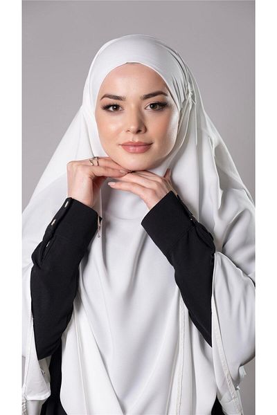 HÜRREM BONE Κρέμα Πρακτικό έτοιμο κουμπωτό μαντήλι Hijab Medina Silk Laced Διπλό Σουφλέ Hijab 2302_40