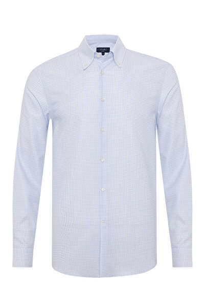 Germirli Thomas Mason Kareli Beyaz Mavi Anti Crease Formula Tailor Fit Non Ir...