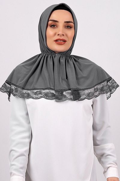 HÜRREM BONE Καπνιστό Πρακτικό Έτοιμο Κασκόλ Hijab Snap-on Ύφασμα βισκόζης με κουμπωτά και δαντέλα 2105_25