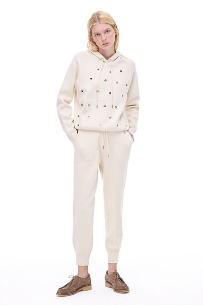 Perspective Knitwear Comfortable Fit Ankle Length Ecru Trousers