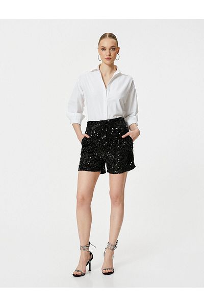 Koton Shorts mit Pailletten und hoher Taille und Tasche