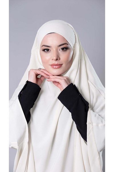 HÜRREM BONE Κρέμα Πρακτικό έτοιμο μαντήλι Hijab με κορδόνια Medina Silk Lace Up Souffle Hijab 2301_40