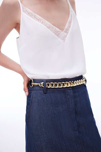 Perspective Latibule Regular Fit Midi Length Indigo Skirt