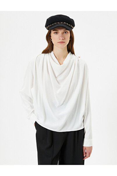 Koton Plunging Neck Blouse with Gold Buttons