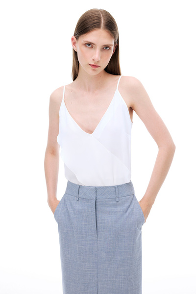 Perspective Arges Slim Fit Plaid Pattern Midi Length Indigo Skirt