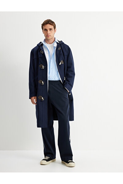 Koton Hooded Long Stamp Coat - Pocket and Button Detail