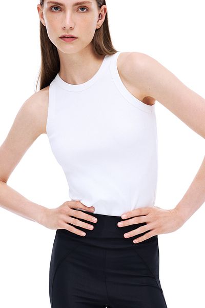 Perspective Amorinas Slim Fit Standard Size Zero Sleeve Crew Neck Ecru Blouse