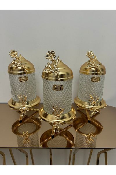 vanilya accessory Gold Color Crystal Glass Jar Set