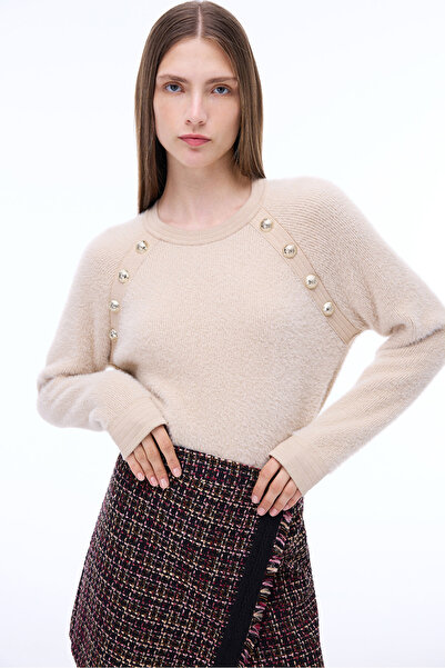 Perspective Knitwear Comfortable Fit Standard Size Raglan Sleeve Crew Neck Mink Sweater