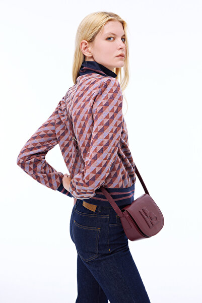 Perspective Alcors Slim Fit Geometrik Desen Standart Boy Takma Kol Yarım Dik Yaka Bordo Mont