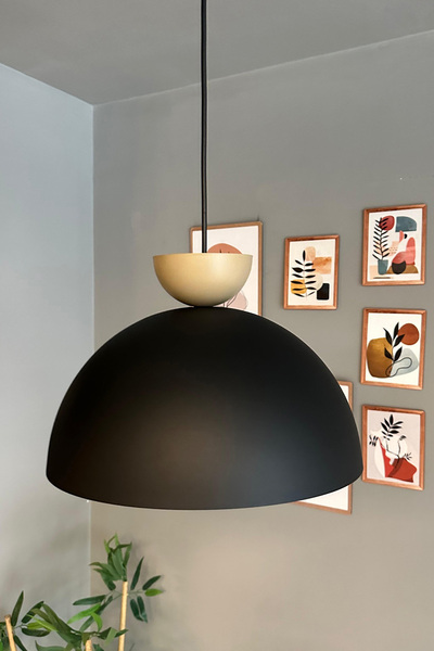 Bamyum Yimpi Siyah Avize Bej Şapka Tekli Sarkıt Salon Kuaför Cafe Dekoratif Aydınlatma Pastane