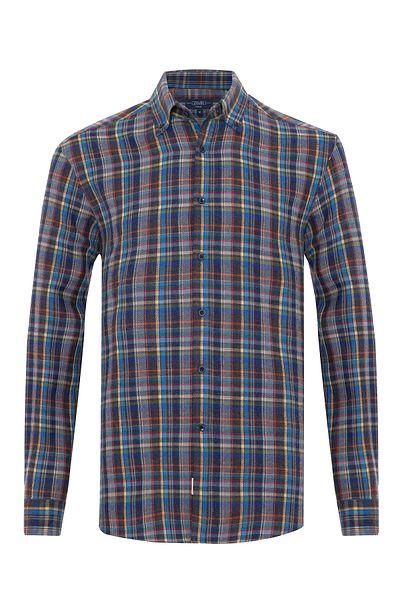 Germirli Multicolor Plaid Thomas Mason Flannel Button Collar Tailor Fit Wool Shirt
