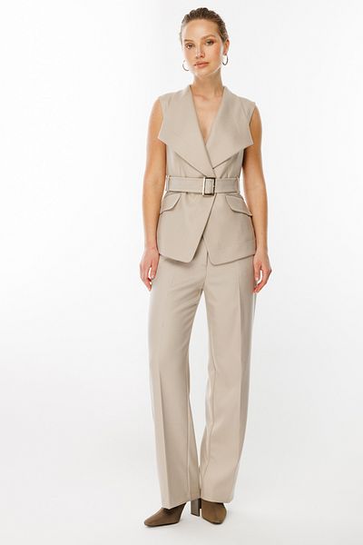 Ekol Wide Leg and Bridge Trousers - Sand Color