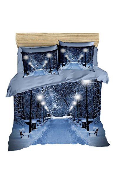 Fabeteks Park Winter Twilight 3D Digital Double Duvet Cover Pillow Set