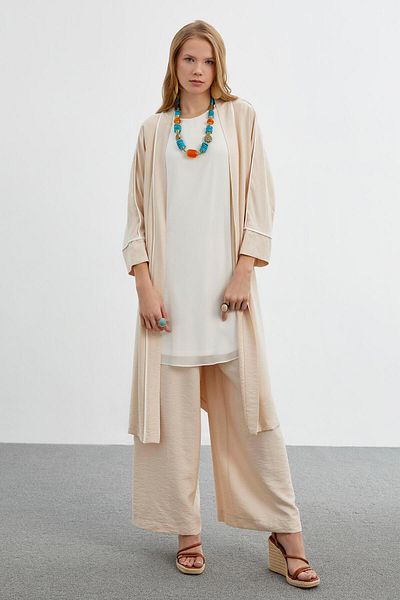 Zühre Beige Striped Triple Set - TK-1245