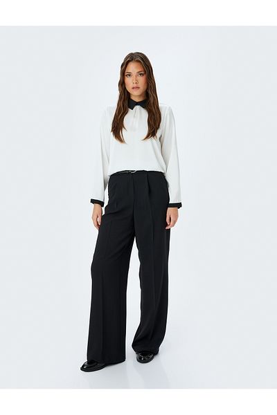 Koton Color Contrast Shirt Neck Long Sleeve Blouse