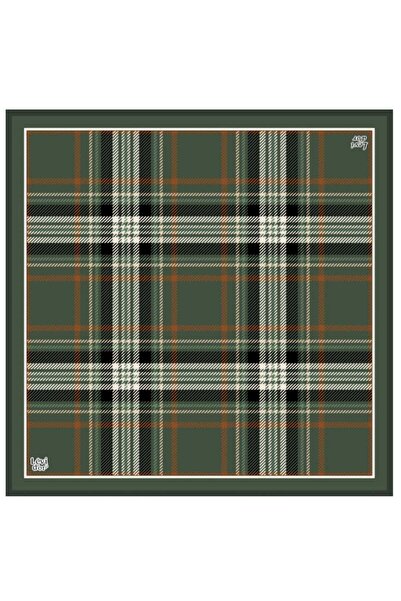 Levidor Yeşil Ekose Desen Twill Ipek Eşarp