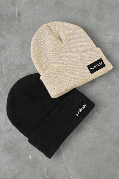 Moibody Premium Basic 2-Pece Beanie - 100% Acrylic, Μαύρο Μπεζ