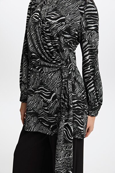 Zühre Zebra Patterned Belt Detailed Black Double Suit Tk-1409