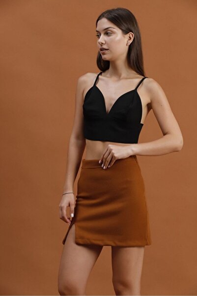 Caddebostan Moda High Waist Slit Detailed Mini Knitted Skirt