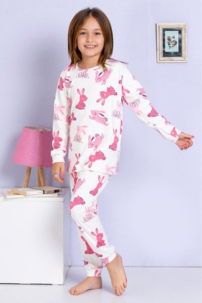MADALİNA Girl's 100% Cotton Waiter Boy Rabbits Print Pajamas Set