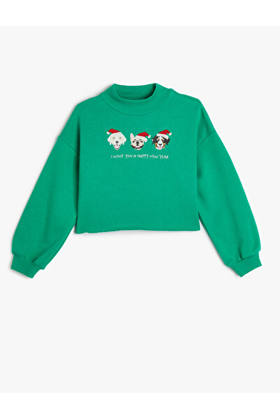 Koton Dik Yaka Uzun Kollu Pamuklu Yılbaşı Temalı Şardonlu Sweatshirt