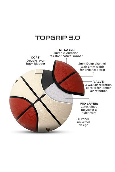 Nivia كرة سلة 1124 Top Grip 3.0 | لون بني/كريمي | مقاس 6 | معتمدة من الاتحاد الدولي لكرة السلة | قلب مزدوج الطبقات