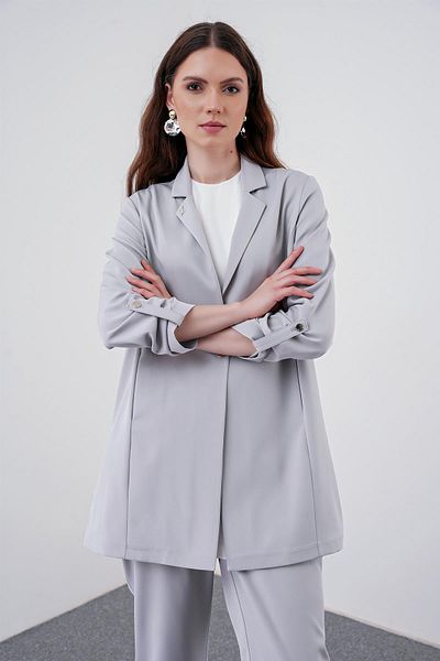 Zühre Gray Jacket and Trousers Set - Sleeve Detail TK-1144