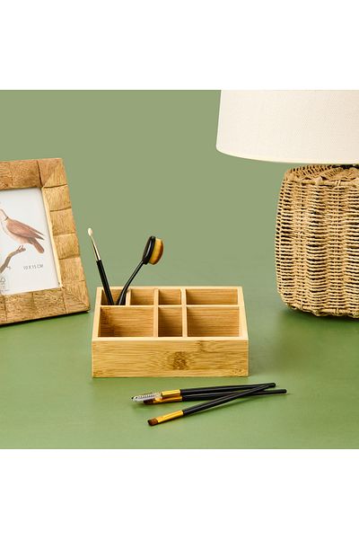 KPM Makeup Organizer with 7 Compartments - Brown - 13 cm