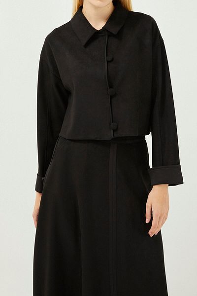 Zühre Shirt Collar Buttoned Black Double Suit TK-1175