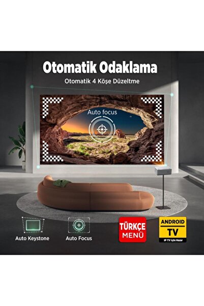 Vankyo Leisure L470A Android TV 1080P Destekli Projeksiyon Cihazı +Auto Focus+Auto Keystone+6G WiFi+