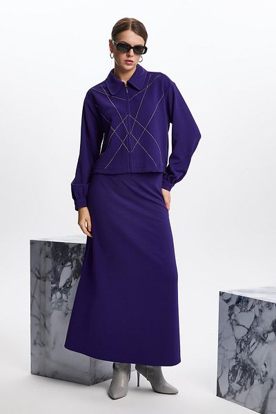 Zühre Shirt Collar Zip Purple Double Suit Tk-1378
