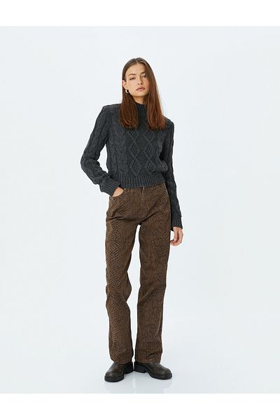 Koton Stand Collar Hair Knit Textured Back Lace-Up Knitwear Sweater