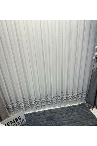 NİVEMESHOME Nivemeshome Arya Black Tulle Curtain - 1/3 Close Pleated Striped Apm