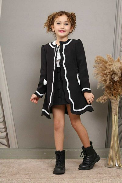 elfanto kıds Girls' Set Lined Jacket Skirt Blouse-3Pcs