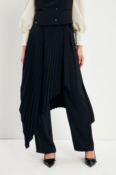 Zühre Black Combination Suit with Pleated Asymmetrical Vest Tk-1372
