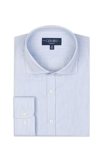Germirli Exclusive Italian Collar Blue Striped Albini Tailor Fit Shirt