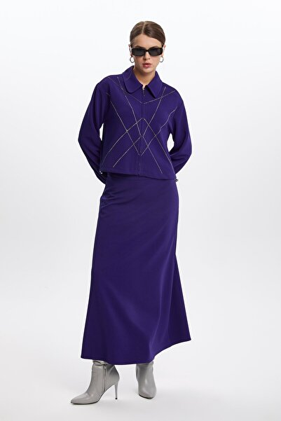 Zühre Shirt Collar Zip Purple Double Suit Tk-1378