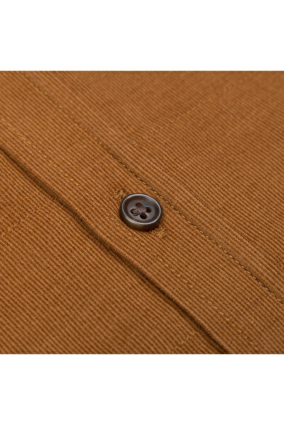 Germirli Camel Rengi İnce Kadife Soft Yaka Tailor Fit Utility Saf Pamuk Gömlek