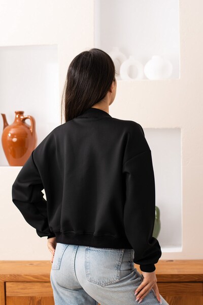 Seniorah Black Diver Fabric Double Pocket Bomber Jacket