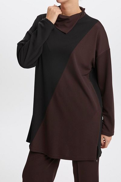 Zühre Colorful Shawl Collar Block Coffee Set - Tk-1358