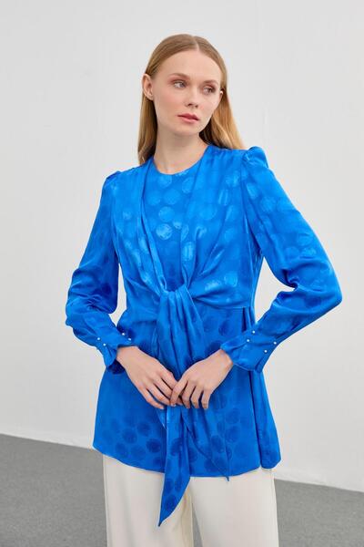 Zühre Polka Dot Patterned Flower Pot/Ecru Lower Top Set TK-1142