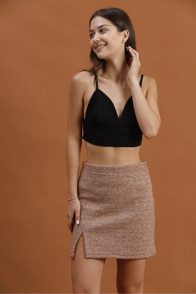 Caddebostan Moda Women's Slit Detailed Cashmere Mini Skirt Seo Compliant Styl...